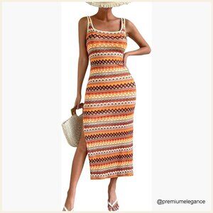 Slim Fit Maxi Dress, Square Neck Tank, Striped Bohemian Summer Casual